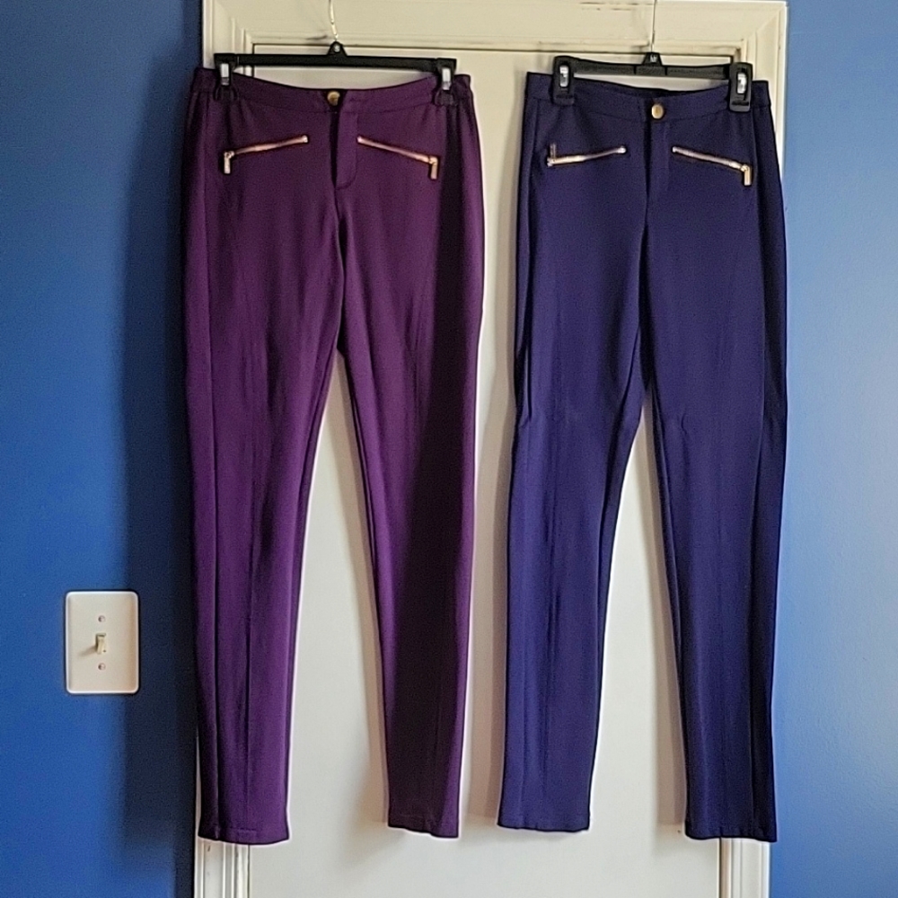 Iman strwtch pants, size 2, purple and navy blue